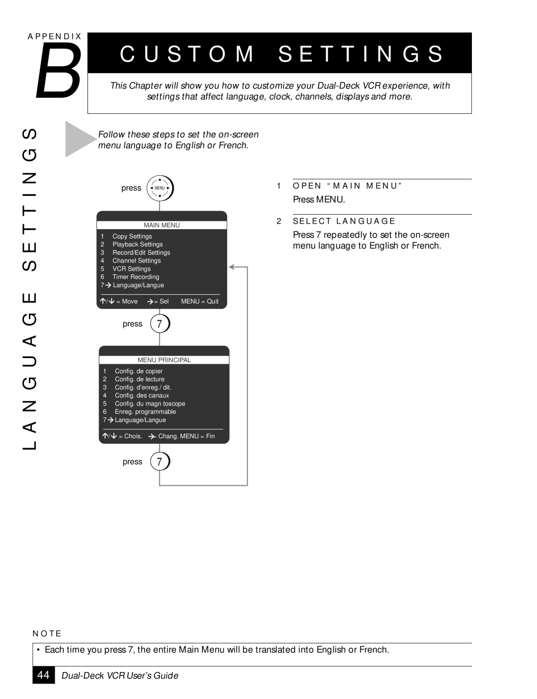 Sensory Science DDV2120 manual S T O M S E T T I N G S, N G U a G E S E T T I N G S 