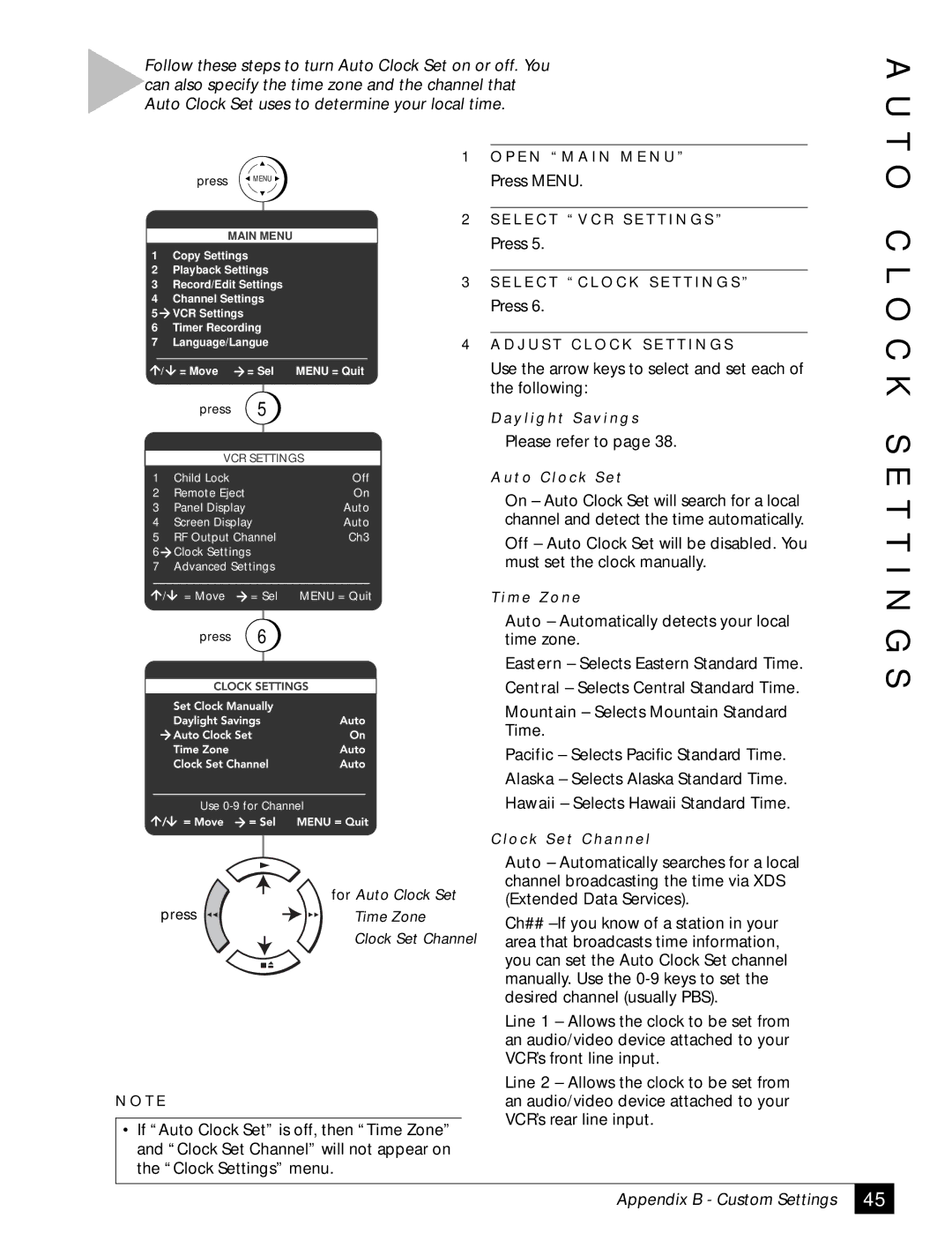 Sensory Science DDV2120 manual T O C L O C K S, T I N G S 