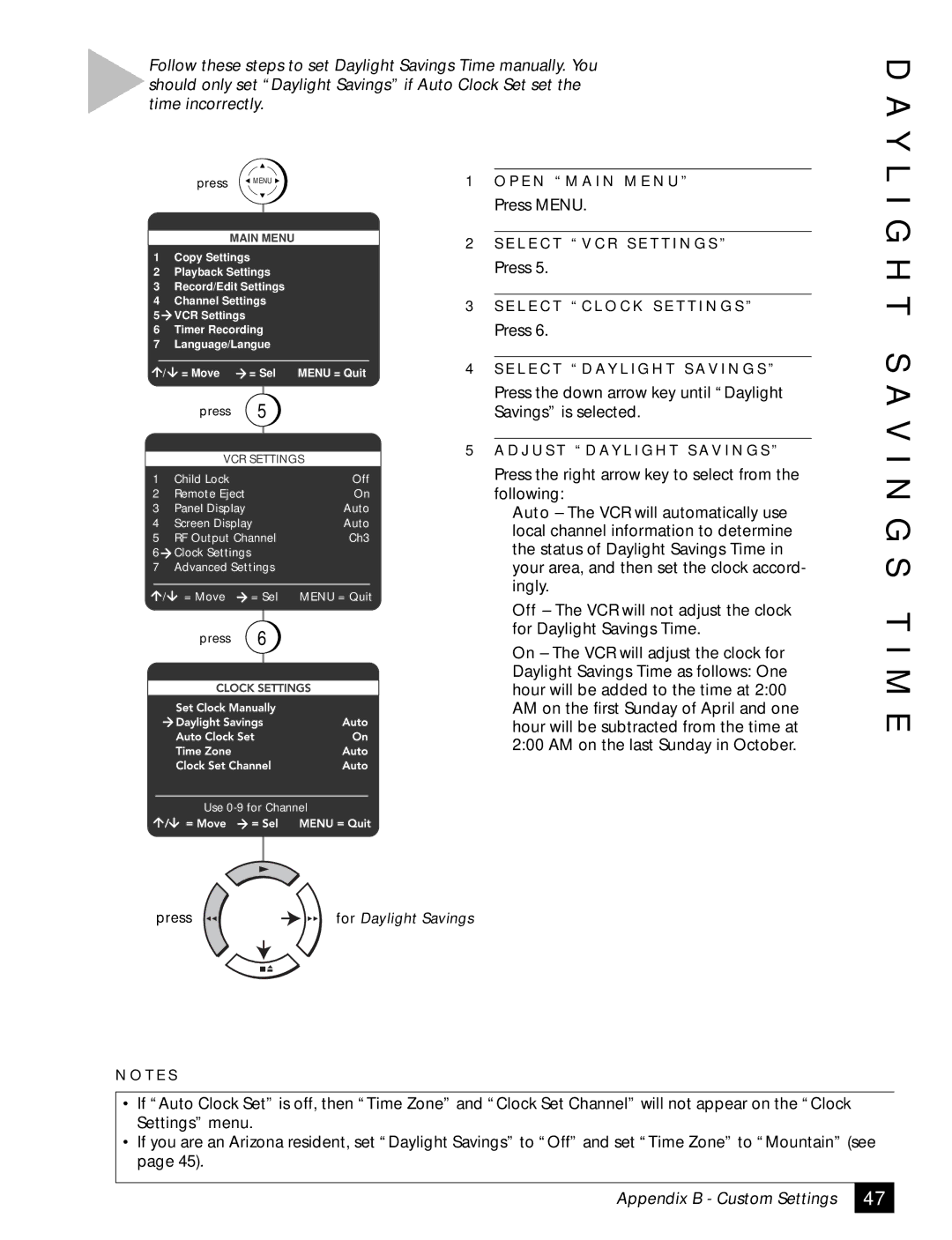 Sensory Science DDV2120 manual Y L, H T S a V I N G S T I M E 