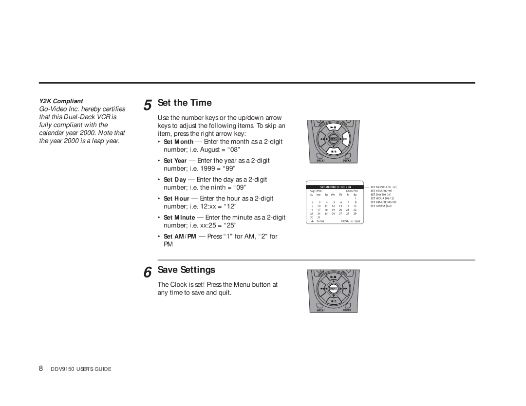 Sensory Science DDV9150 manual Set the Time, Save Settings 