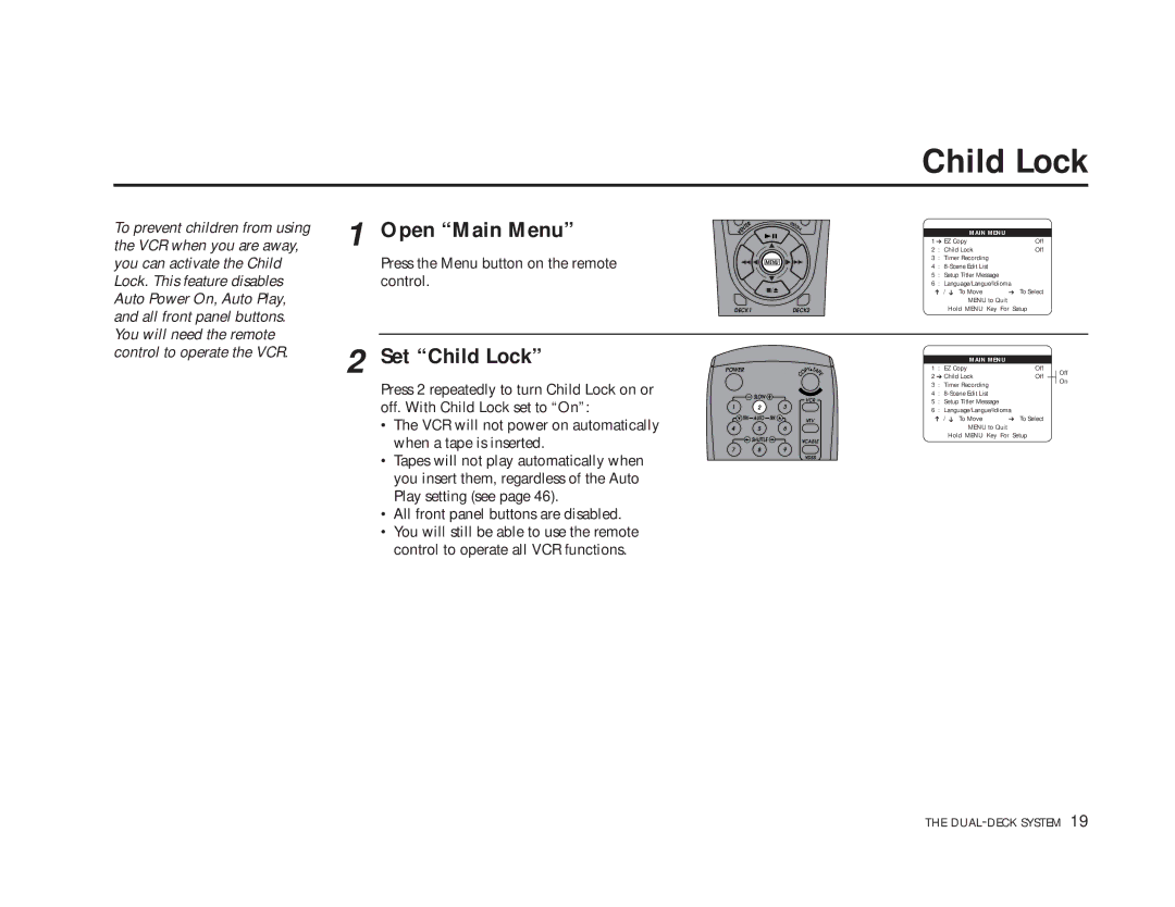 Sensory Science DDV9150 manual Open Main Menu, Set Child Lock 