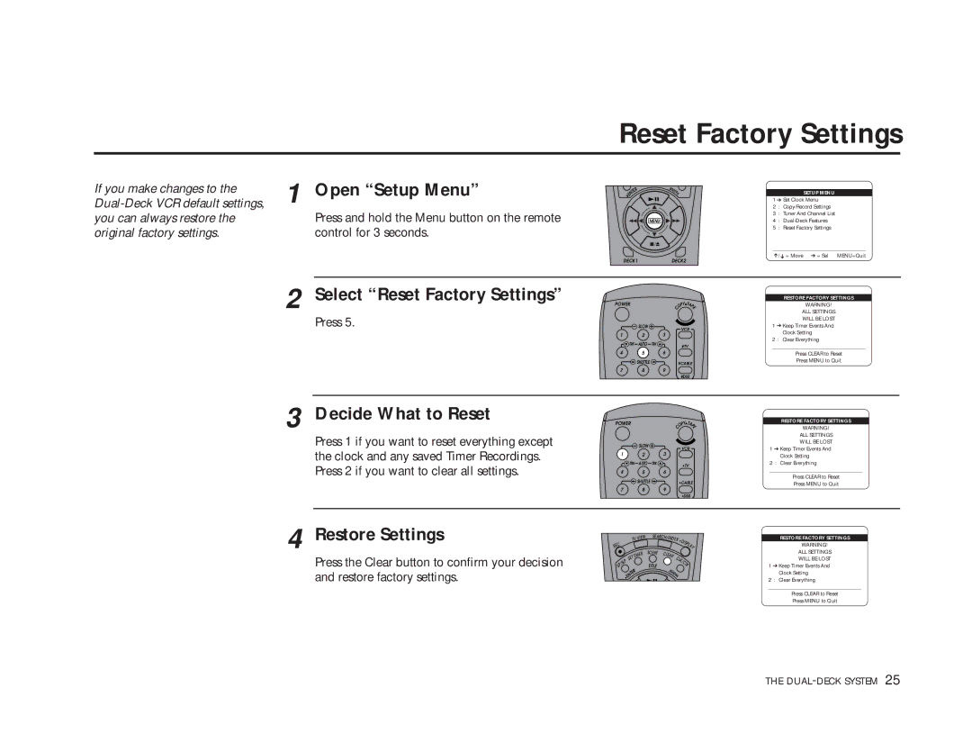 Sensory Science DDV9150 manual Select Reset Factory Settings, Decide What to Reset, Restore Settings 