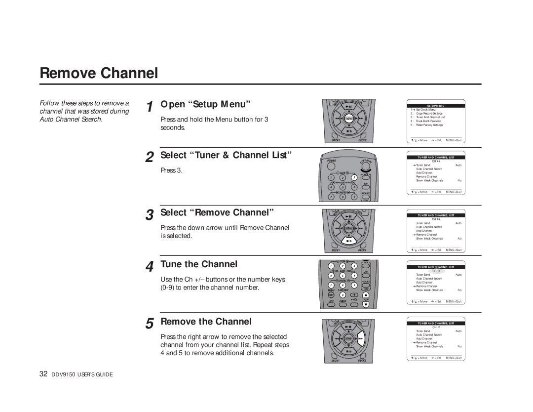 Sensory Science DDV9150 manual Select Remove Channel, Remove the Channel 