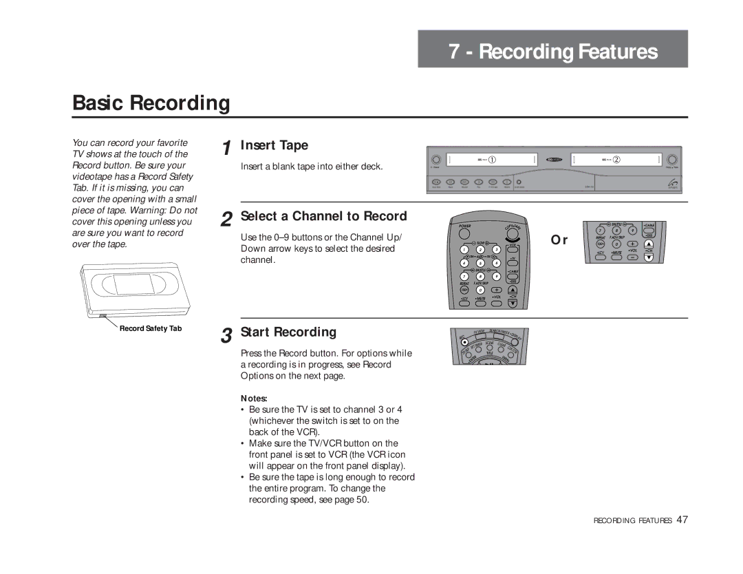 Sensory Science DDV9150 manual Recording Features, Basic Recording, Start Recording 