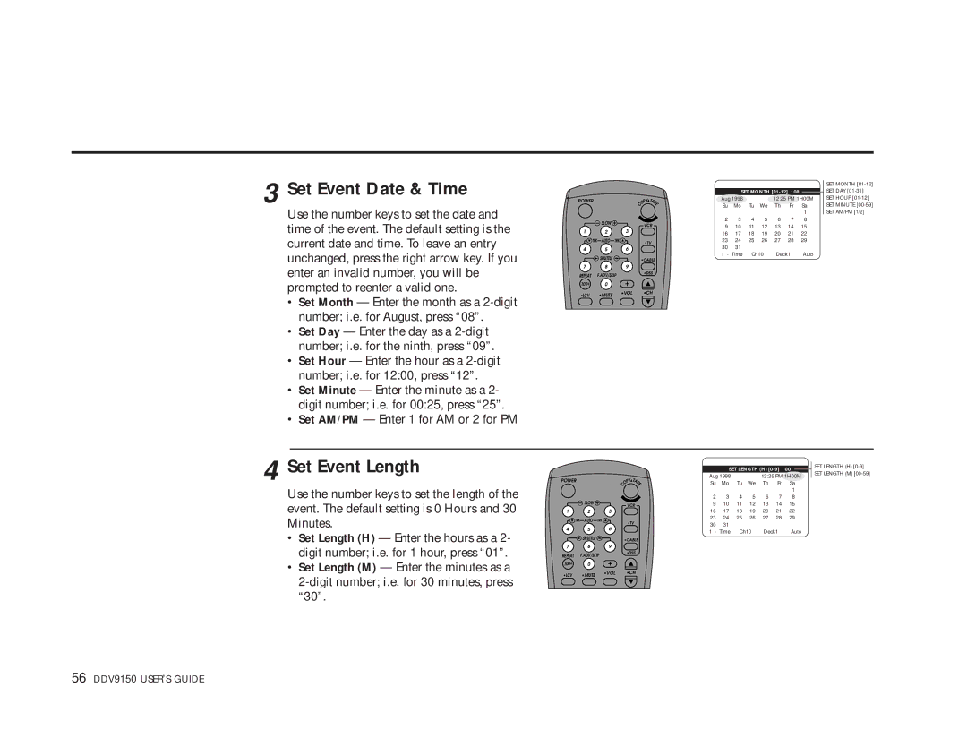 Sensory Science DDV9150 manual Set Event Date & Time, Set Event Length 