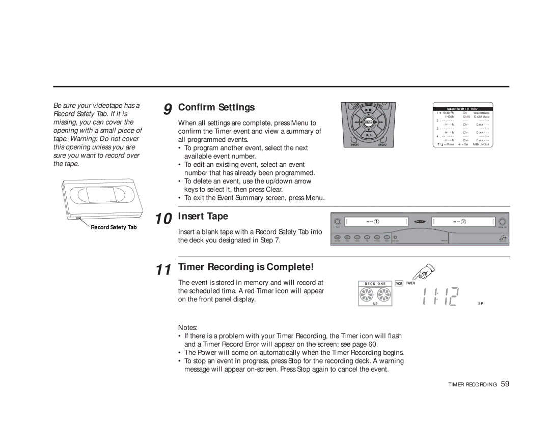 Sensory Science DDV9150 manual Confirm Settings, Timer Recording is Complete 