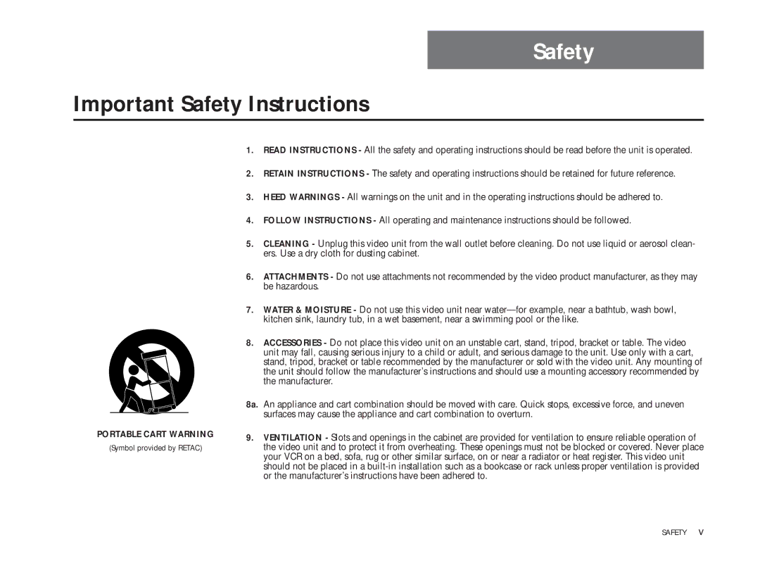 Sensory Science DDV9150 manual Important Safety Instructions 