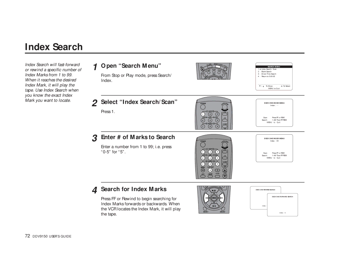 Sensory Science DDV9150 manual Index Search, Enter # of Marks to Search, Search for Index Marks 