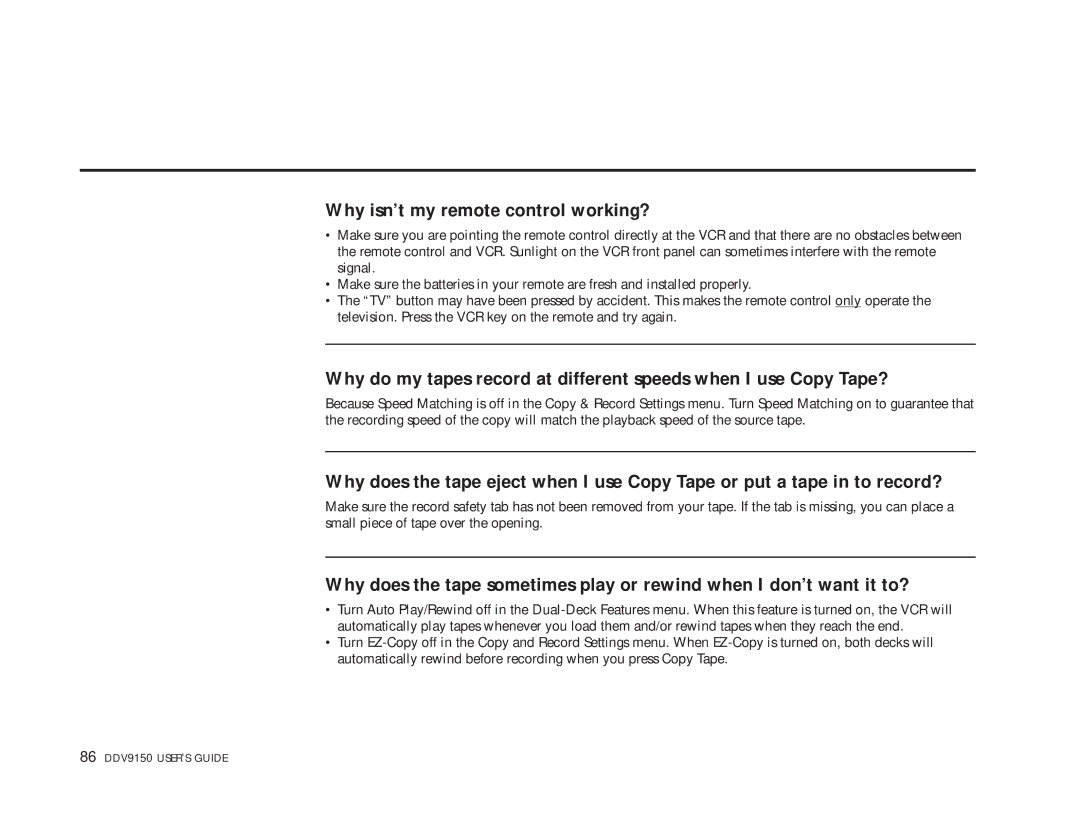 Sensory Science DDV9150 manual Why isn’t my remote control working? 