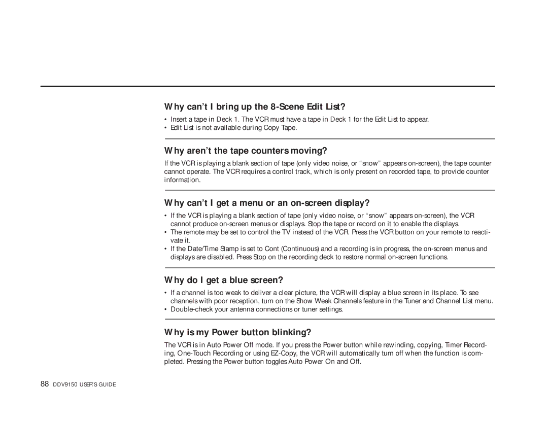 Sensory Science DDV9150 manual Why can’t I bring up the 8-Scene Edit List? 