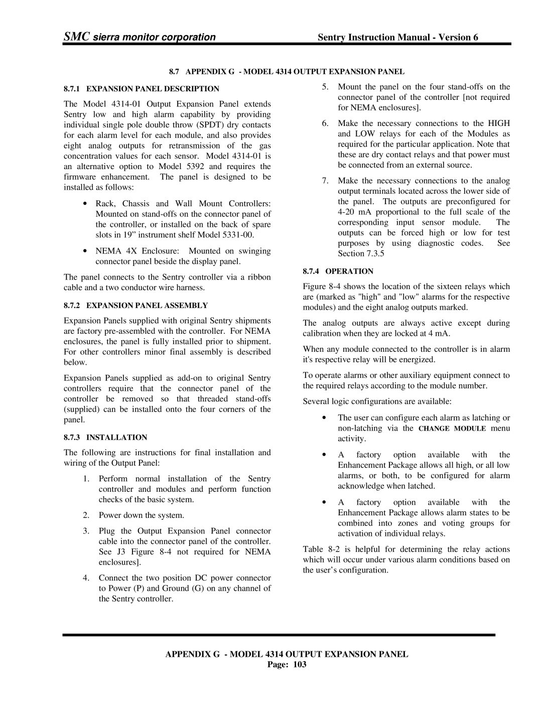 Sentry Industries 5000 instruction manual Appendix G Model 4314 Output Expansion Panel, Expansion Panel Assembly 