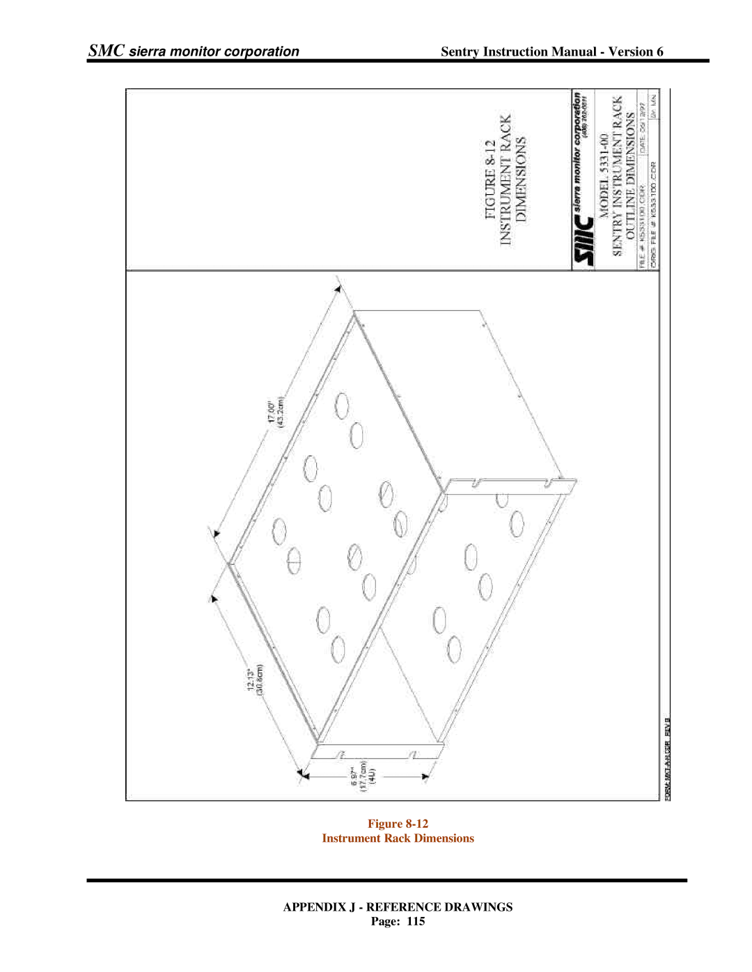 Sentry Industries 5000 instruction manual Instrument Rack Dimensions 