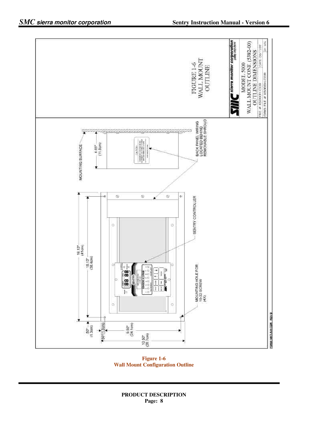 Sentry Industries 5000 instruction manual Wall Mount Configuration Outline 