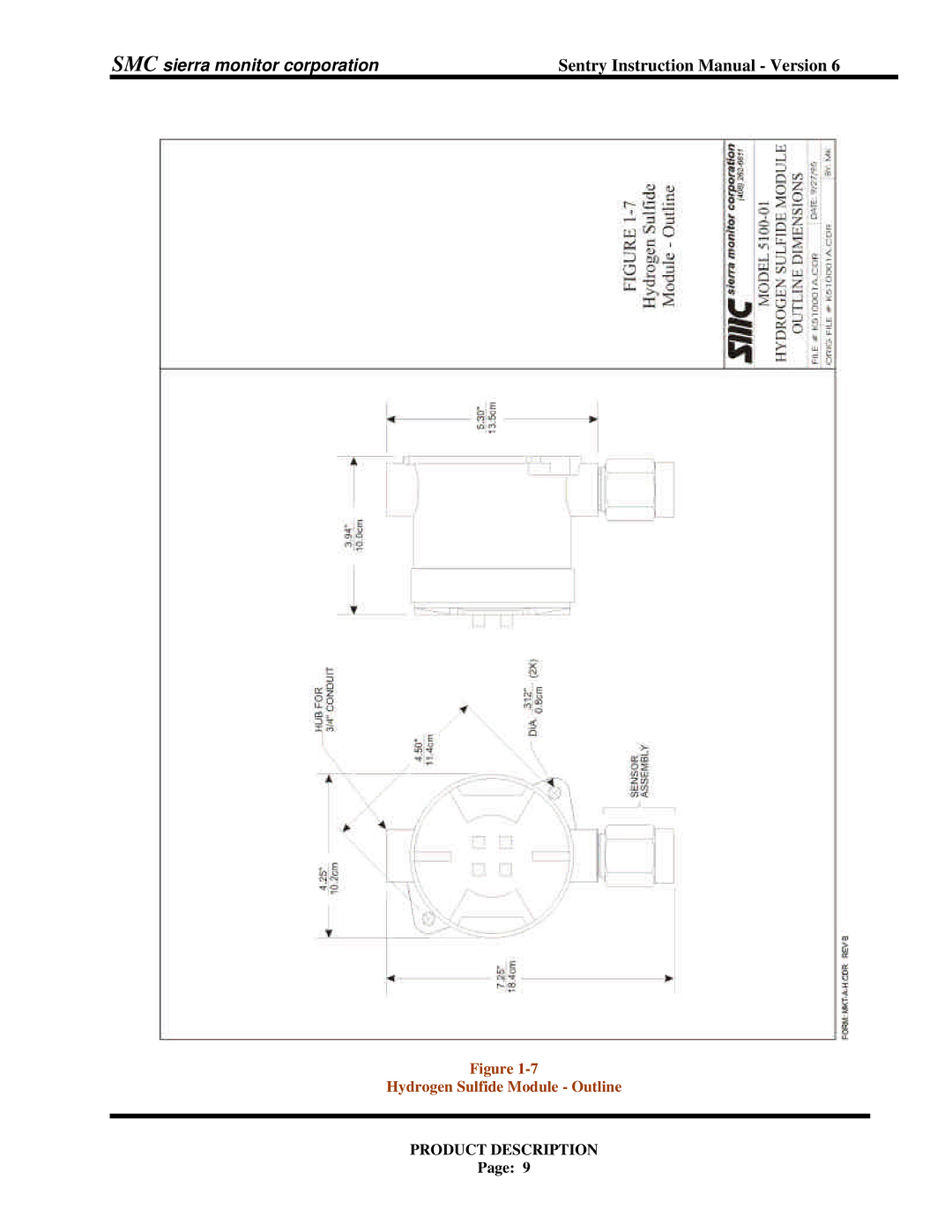 Sentry Industries 5000 instruction manual Hydrogen Sulfide Module Outline 