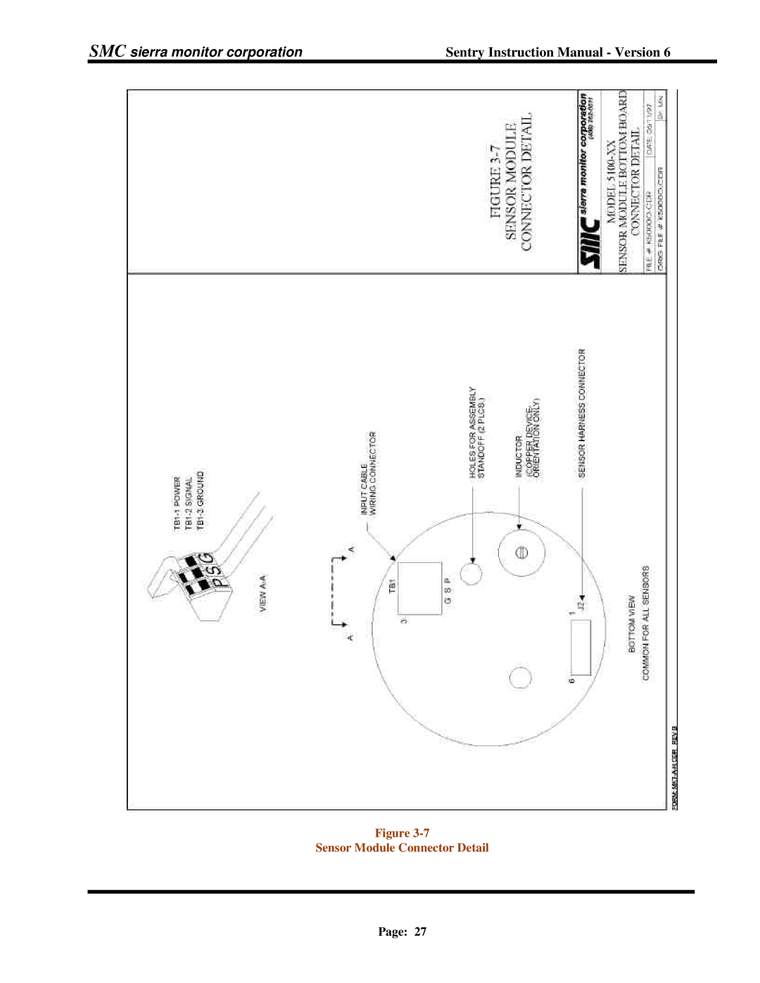 Sentry Industries 5000 instruction manual Sensor Module Connector Detail 