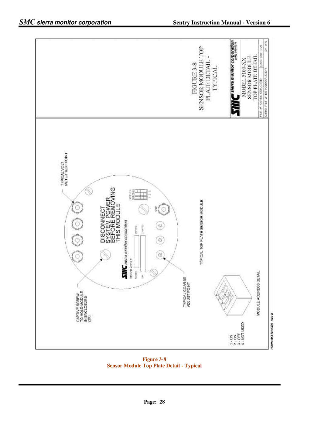 Sentry Industries 5000 instruction manual Sensor Module Top Plate Detail Typical 