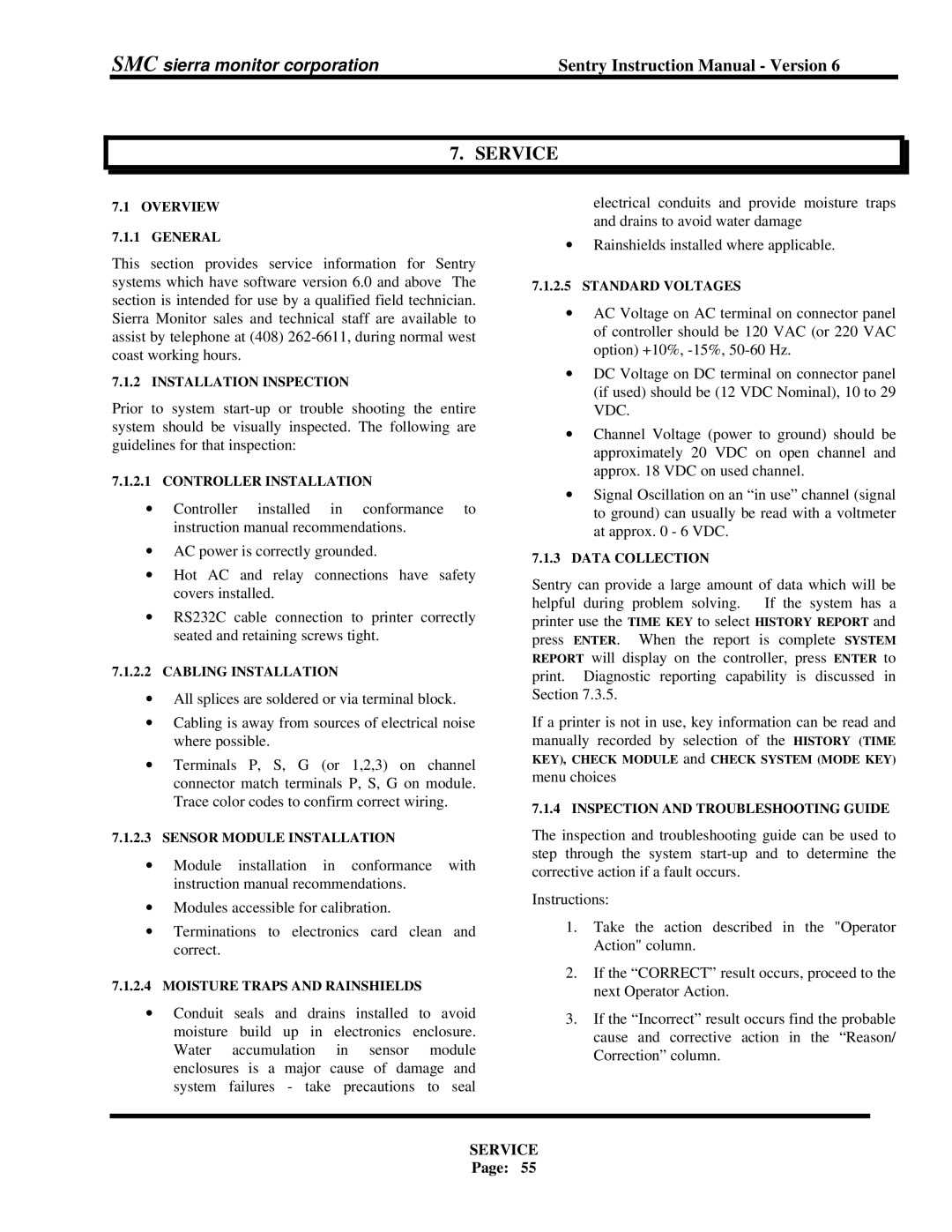 Sentry Industries 5000 instruction manual Service 