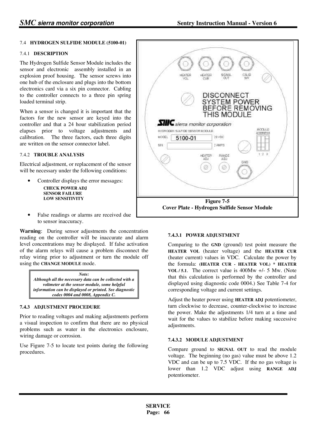 Sentry Industries 5000 instruction manual Cover Plate Hydrogen Sulfide Sensor Module 