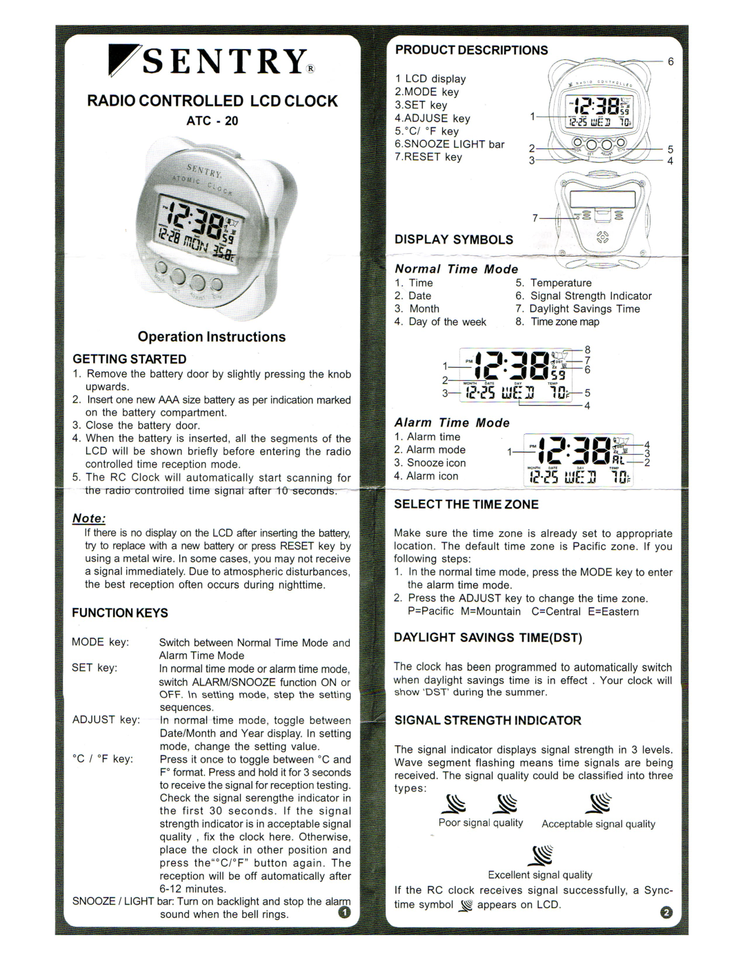 Sentry Industries ATC-20 manual 
