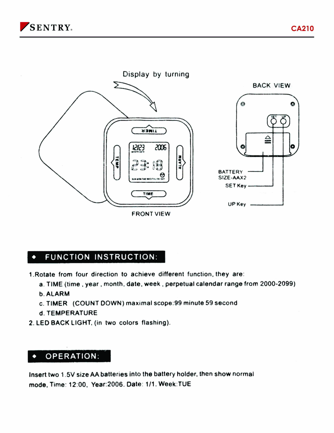 Sentry Industries CA210 manual 