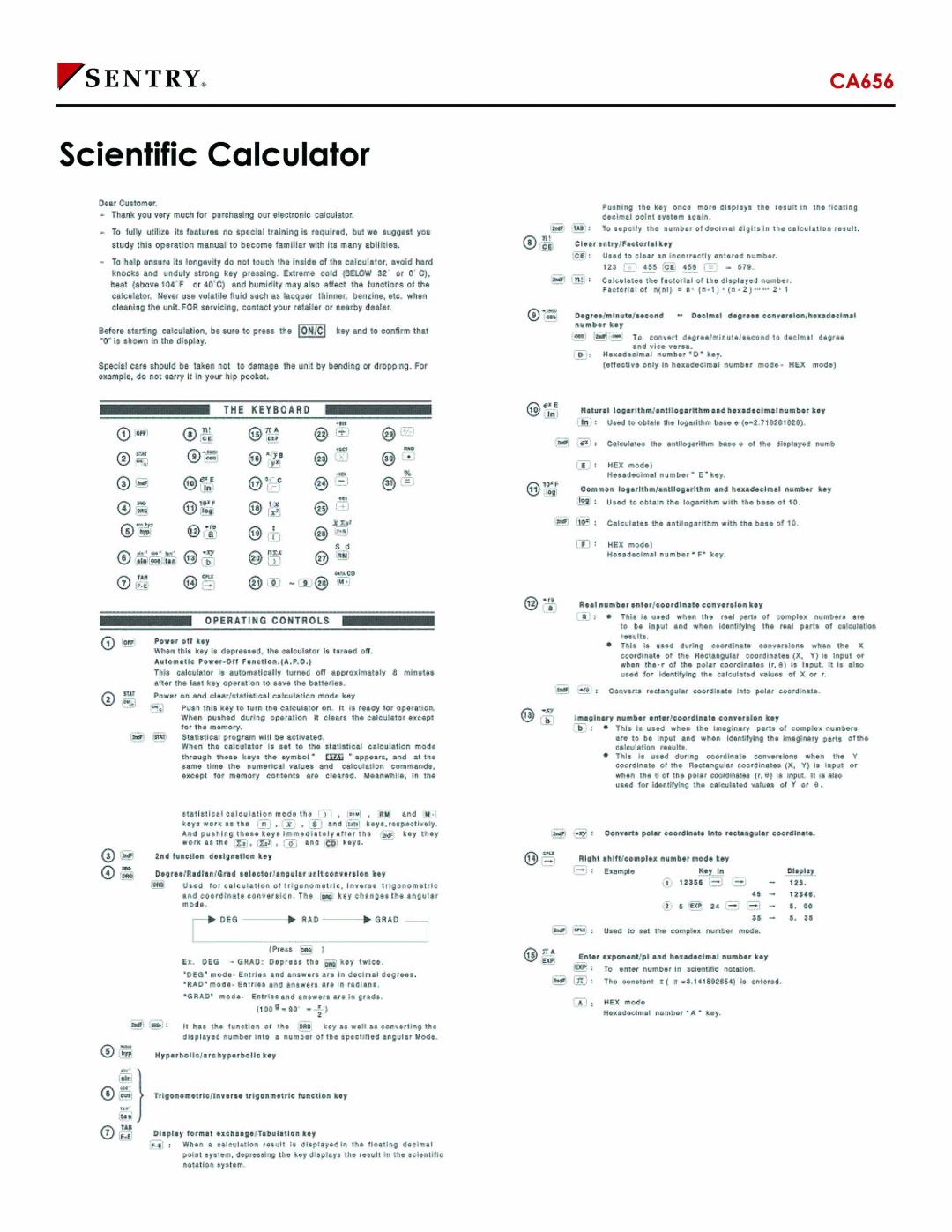 Sentry Industries CA656 manual 