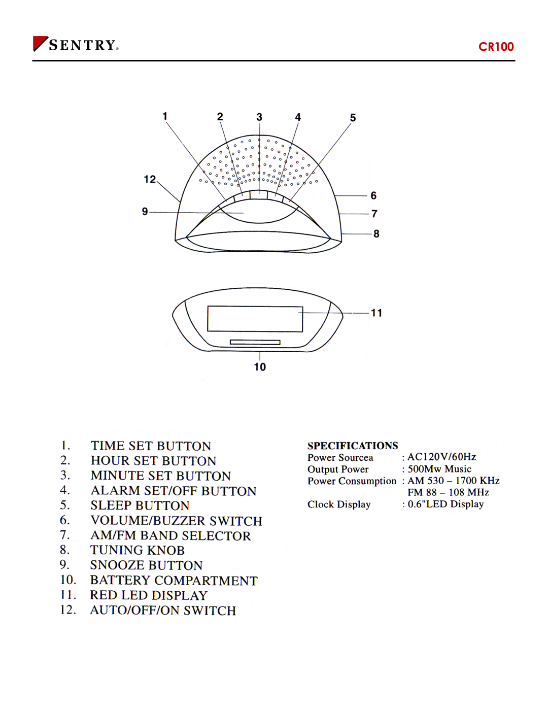 Sentry Industries CR100 manual 