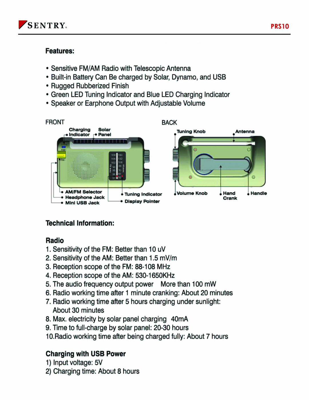 Sentry Industries PRS10 manual 