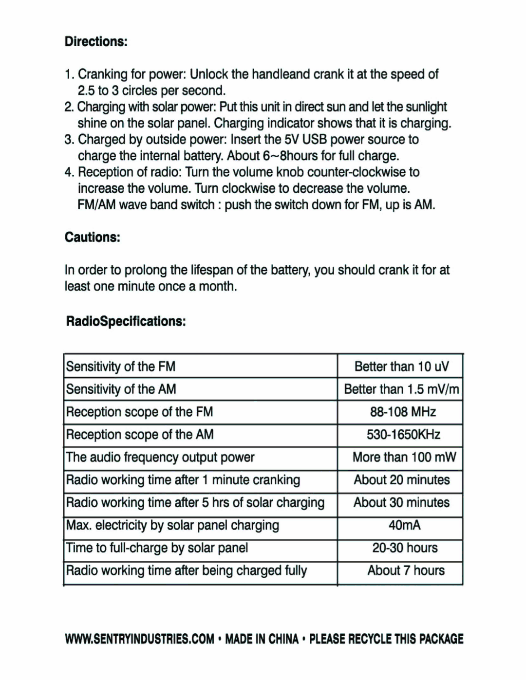 Sentry Industries PRS10 manual 