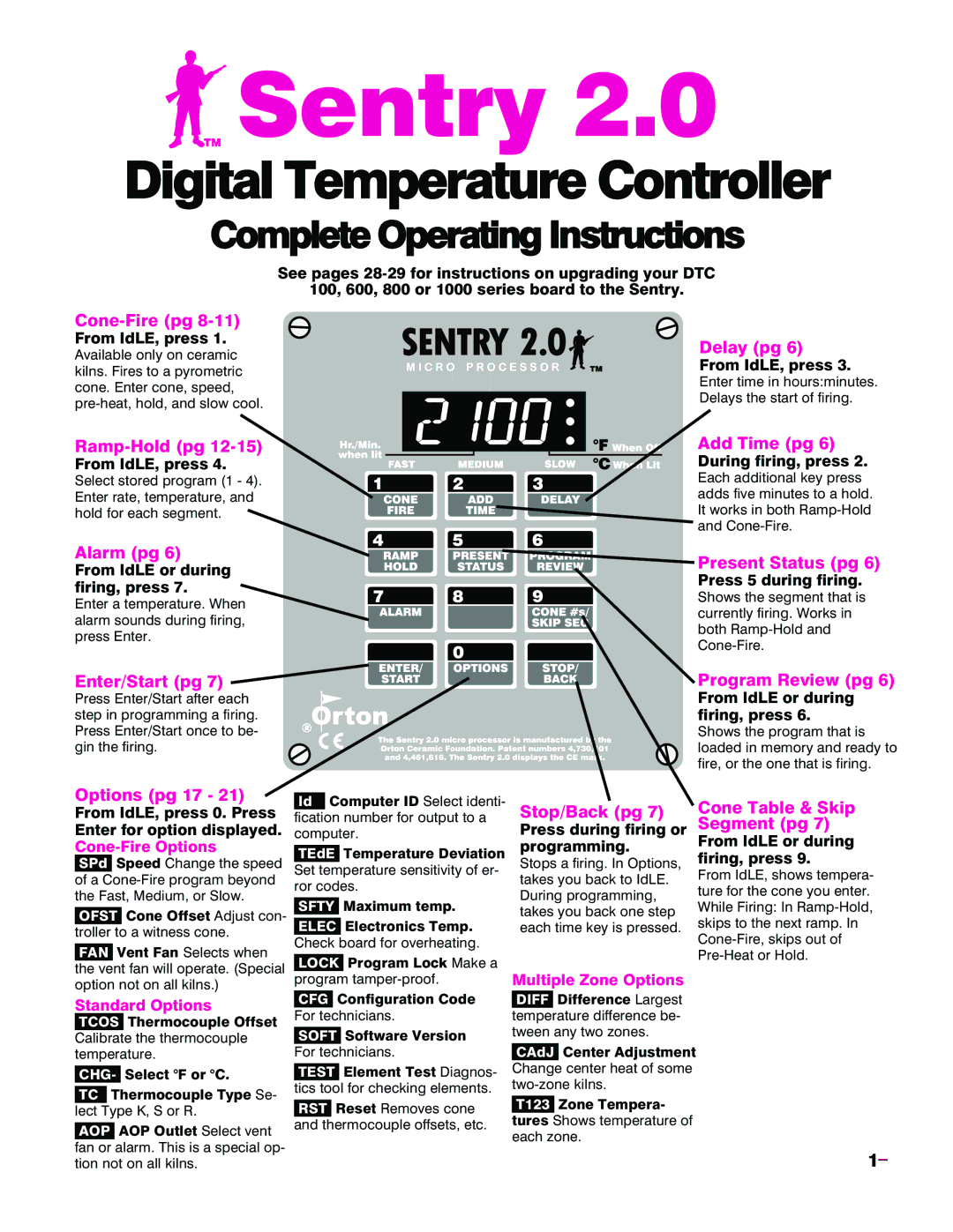 Sentry Industries Sentry 2.0 operating instructions Standard Options, Multiple Zone Options 