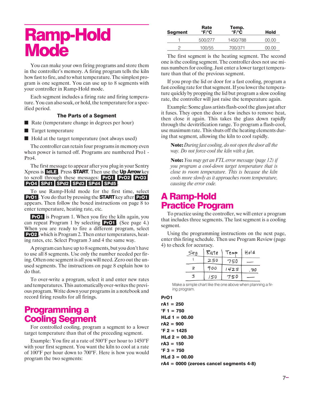 Sentry Industries Sentry Xpress 4.0 manual Ramp-Hold Mode, Programming a Cooling Segment, Ramp-Hold Practice Program 