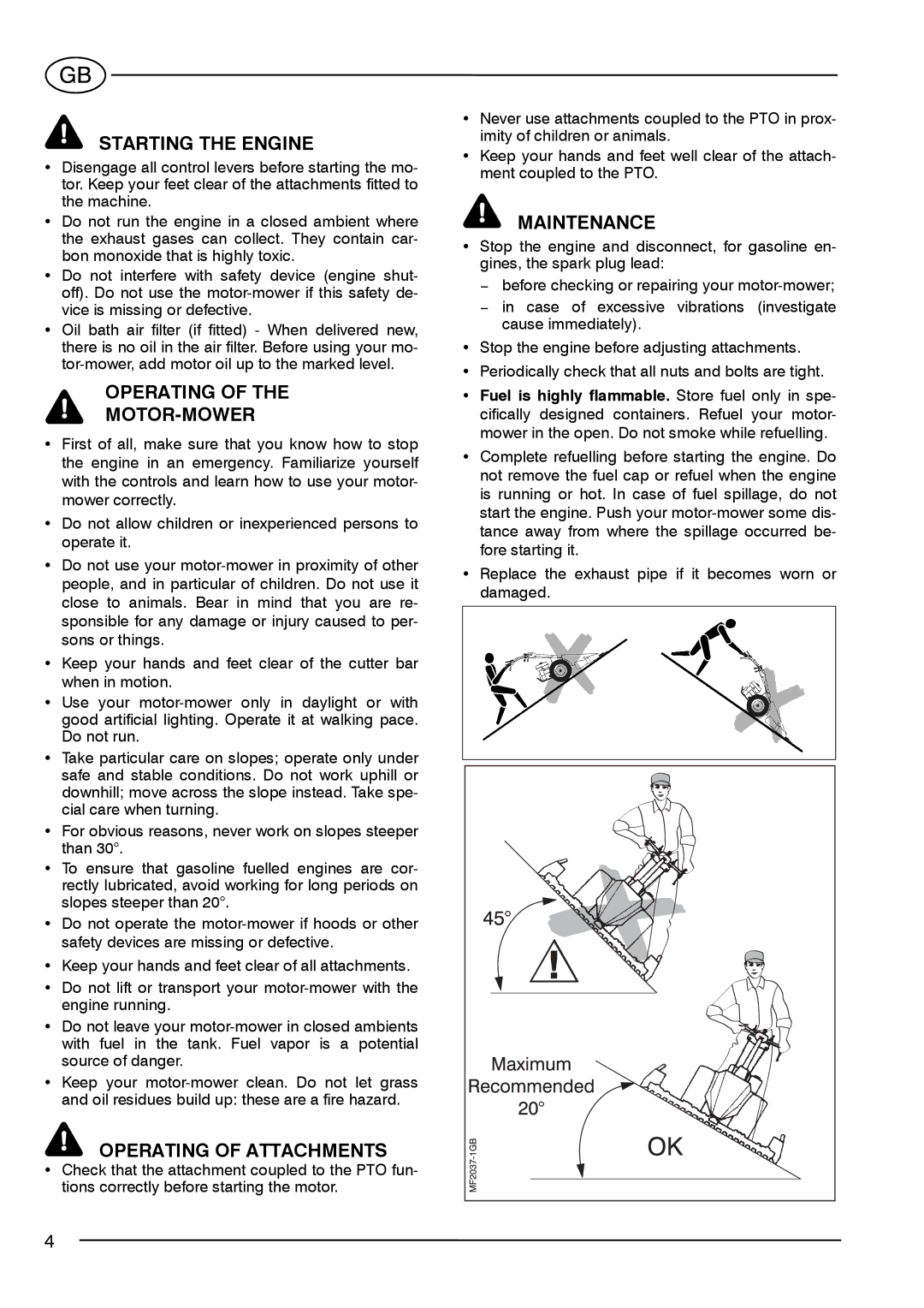 S.E.P BC90(1+1) manual Starting the Engine, Operating MOTOR-MOWER, Operating of Attachments, Maintenance 