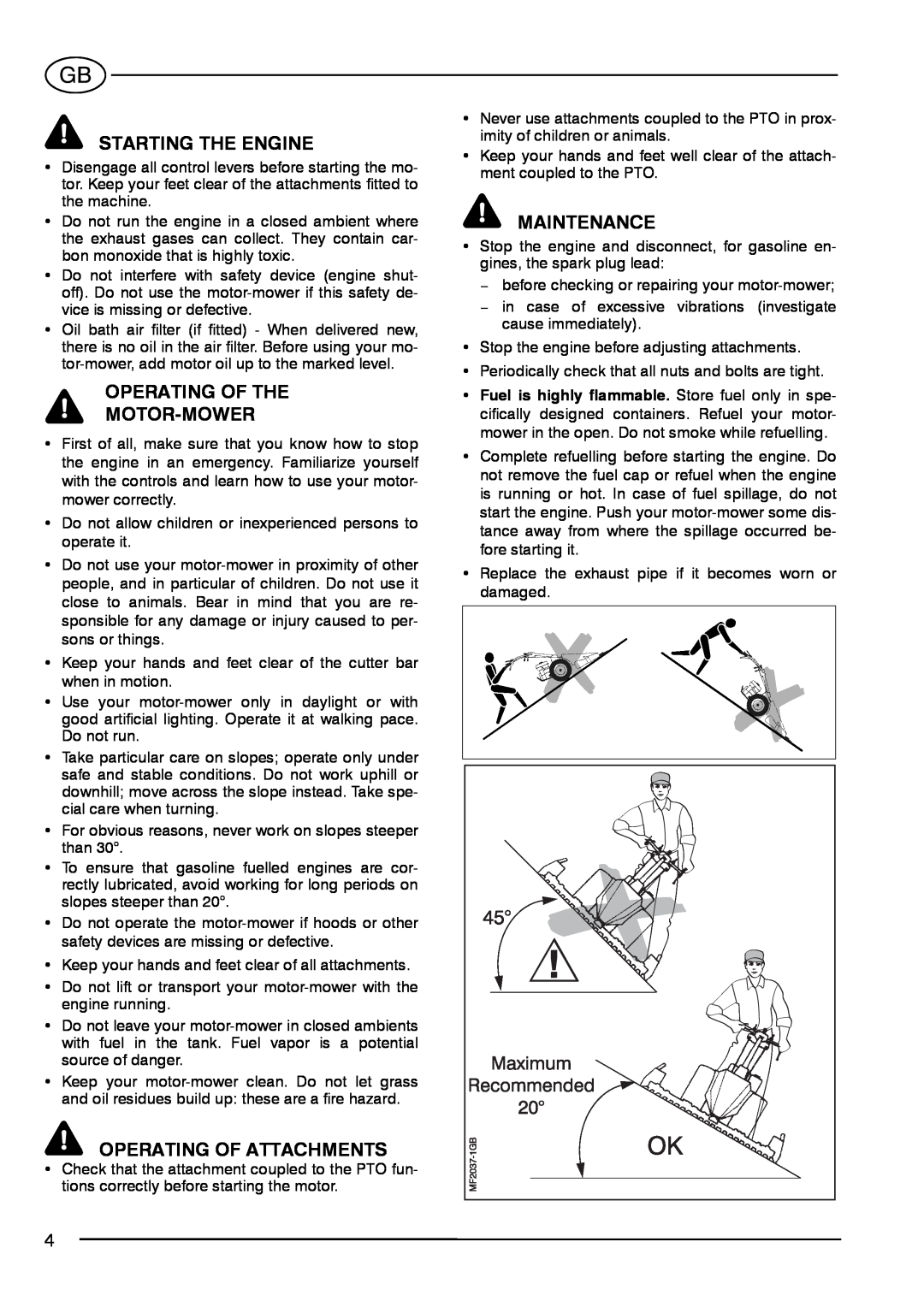 S.E.P BC90(1+1) manual Starting The Engine, Operating Of The Motor-Mower, Operating Of Attachments, Maintenance 