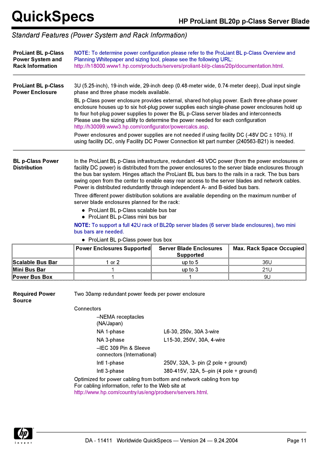 Server Technology BL20P manual Standard Features Power System and Rack Information 