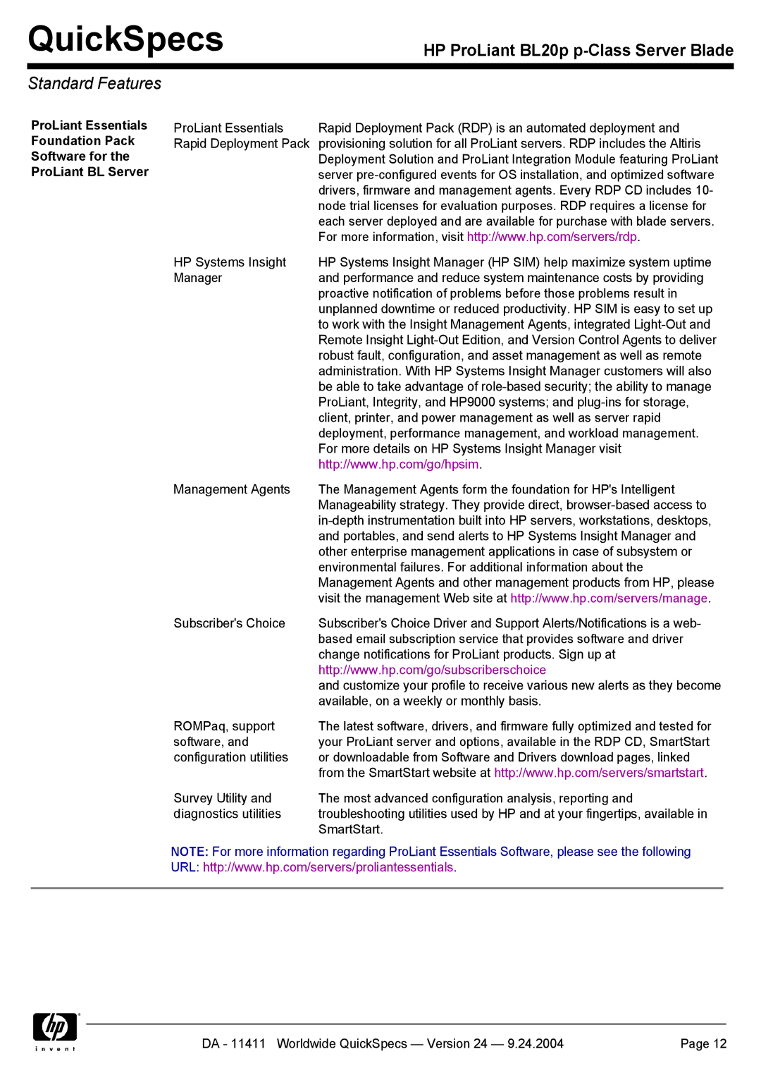 Server Technology BL20P manual Standard Features 