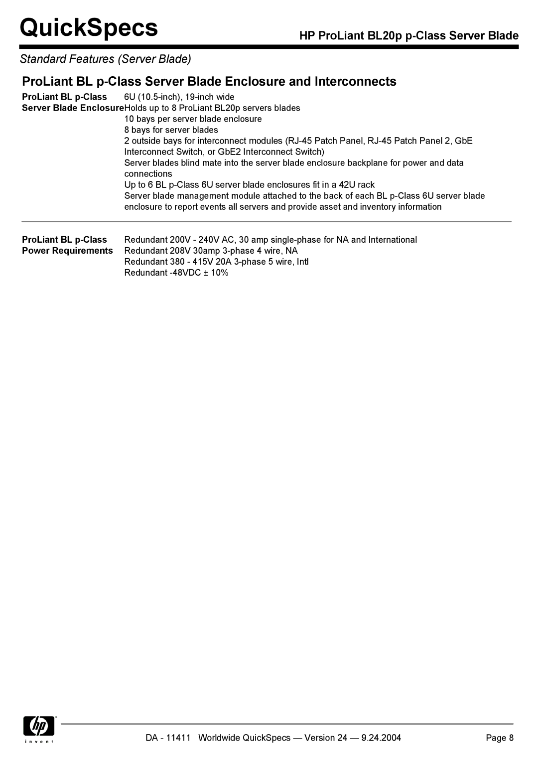 Server Technology BL20P manual ProLiant BL p-Class Server Blade Enclosure and Interconnects 