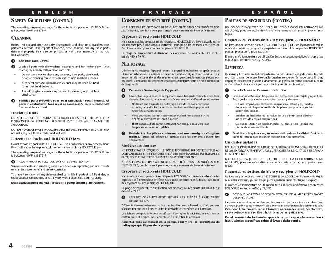 Server Technology Series 93I manual Safety Guidelines Contin, Cleaning, Consignes DE Sécurité Contin, Nettoyage, Limpieza 