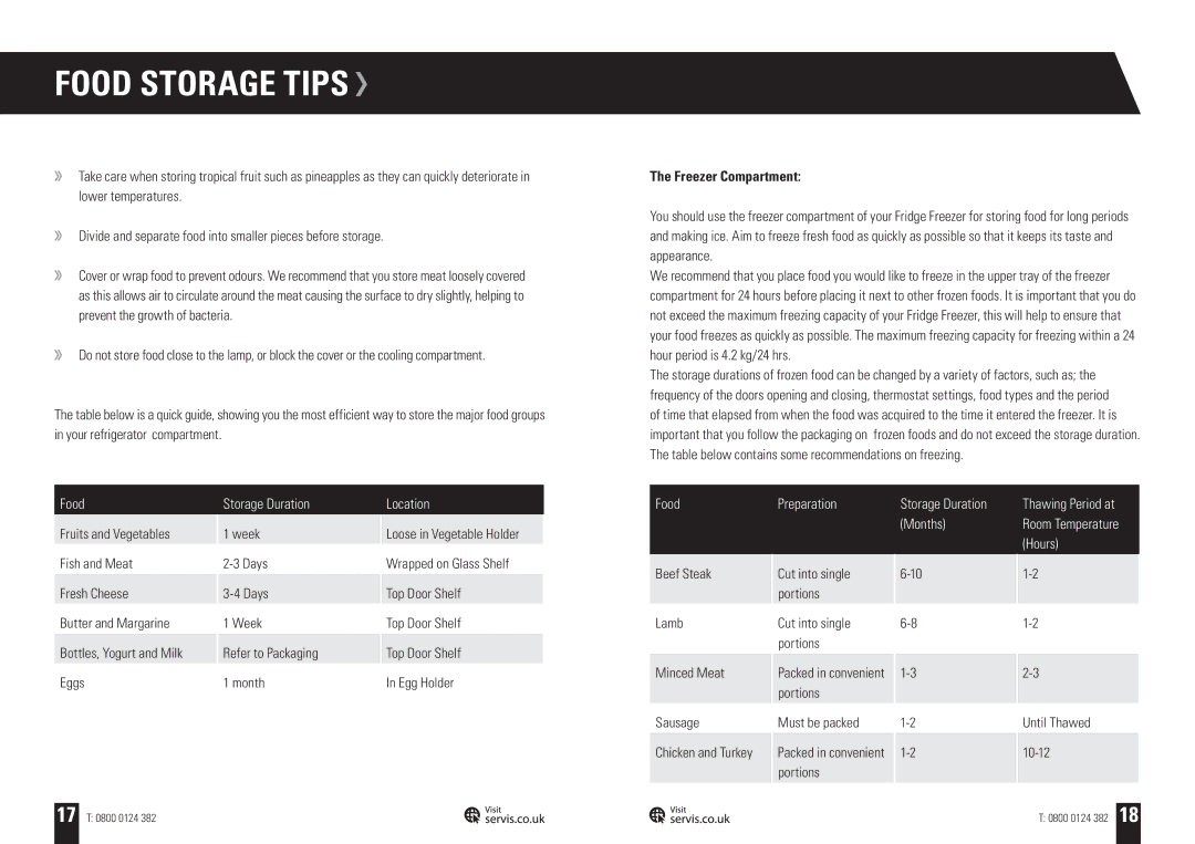 Servis C60185NFR, C60185NFTG, C60185NFPT, FRIDGE FREEZER, C60185NFC user manual Food 