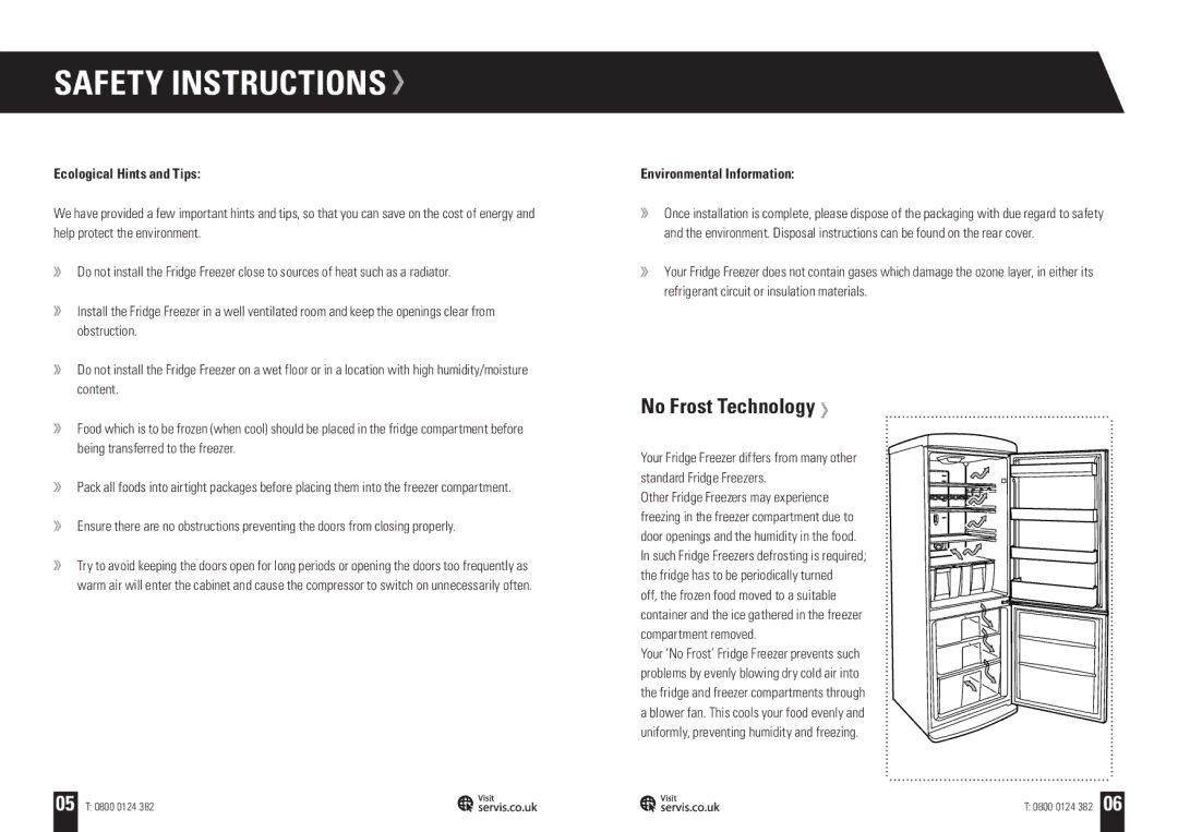 Servis C60185NFTG, C60185NFR, C60185NFPT, FRIDGE FREEZER, C60185NFC Ecological Hints and Tips, Environmental Information 