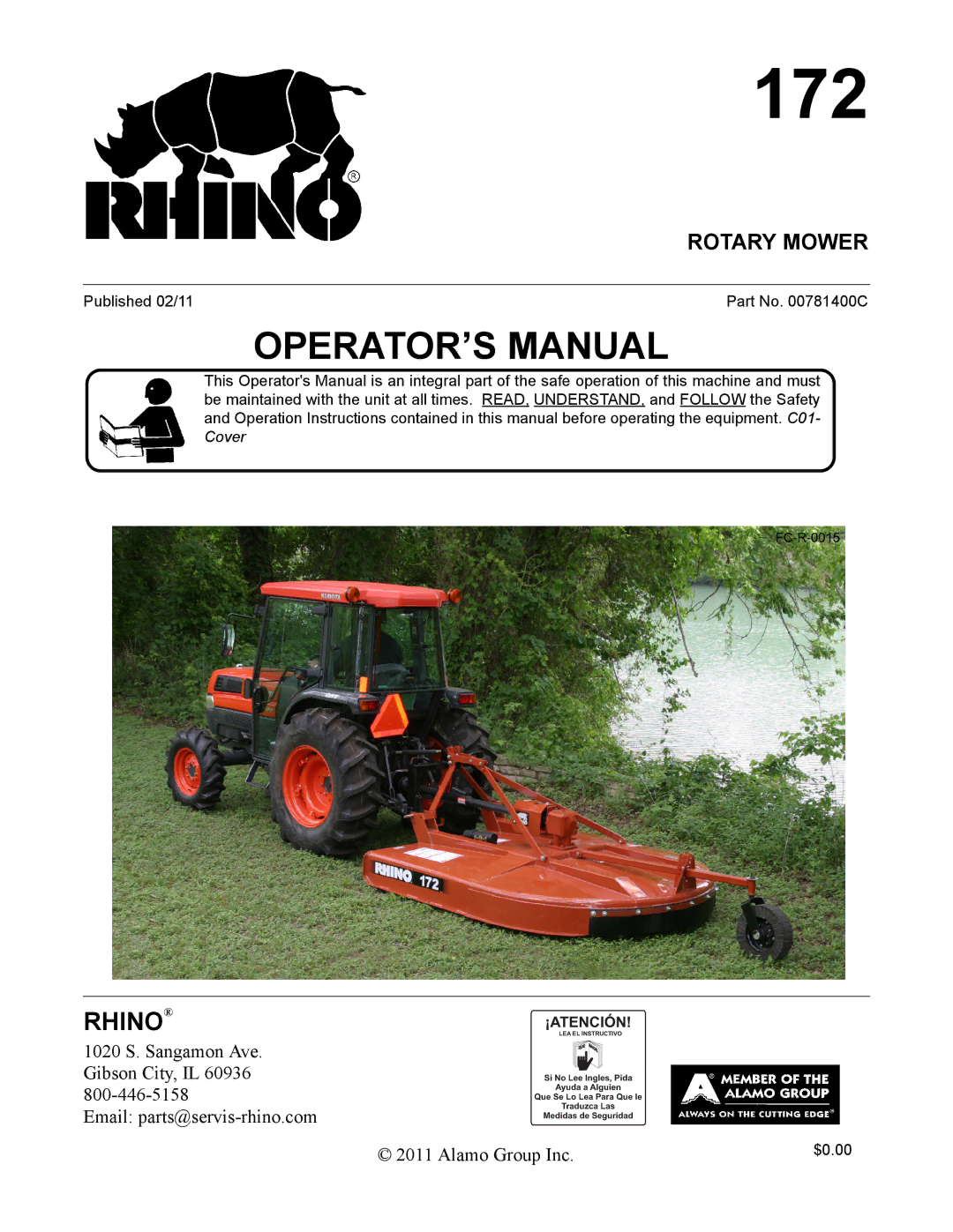 Servis-Rhino 00781400C manual 172, Rotary Mower 