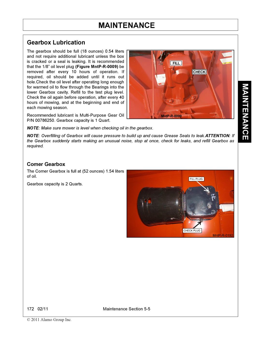 Servis-Rhino 00781400C manual Gearbox Lubrication, Comer Gearbox 