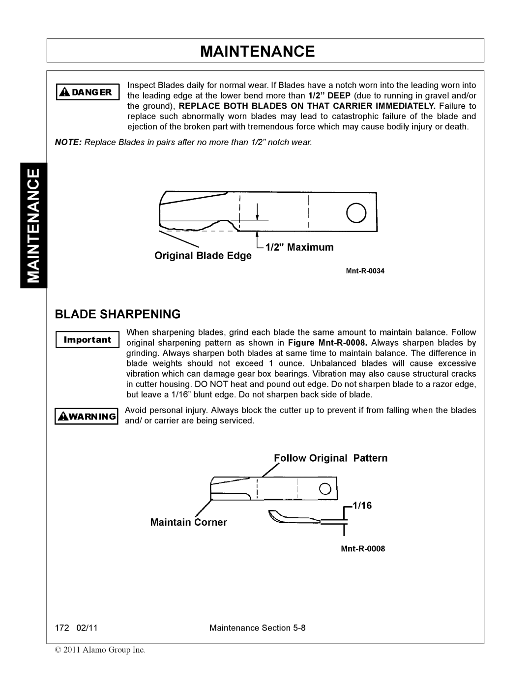 Servis-Rhino 00781400C manual Blade Sharpening 