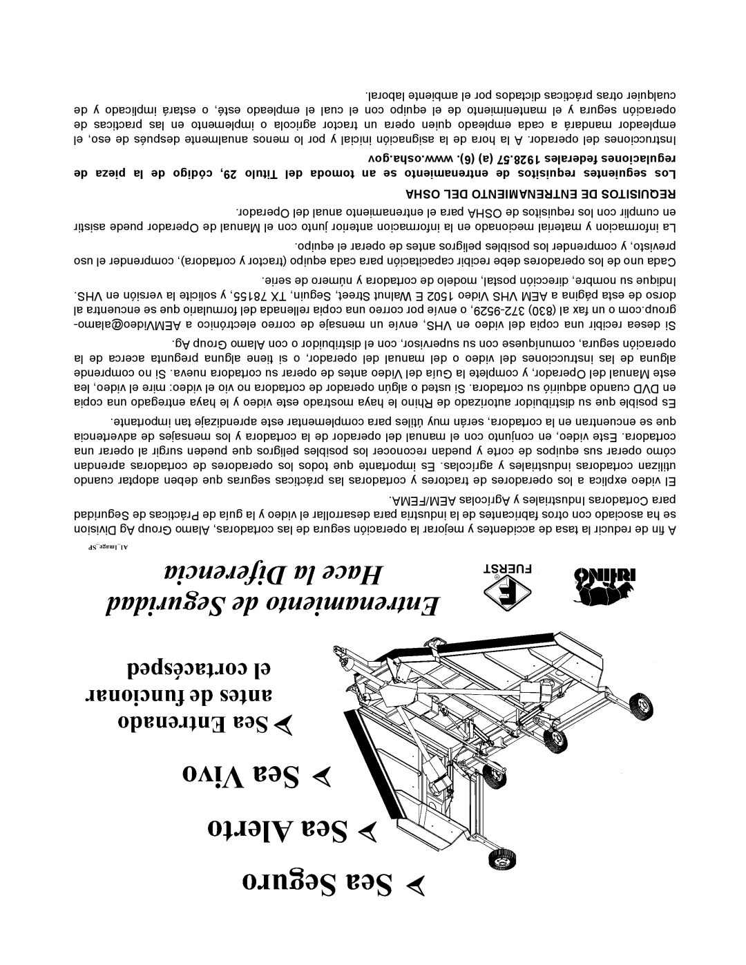 Servis-Rhino 00781400C manual Osha DEL Entrenamiento DE Requisitos 