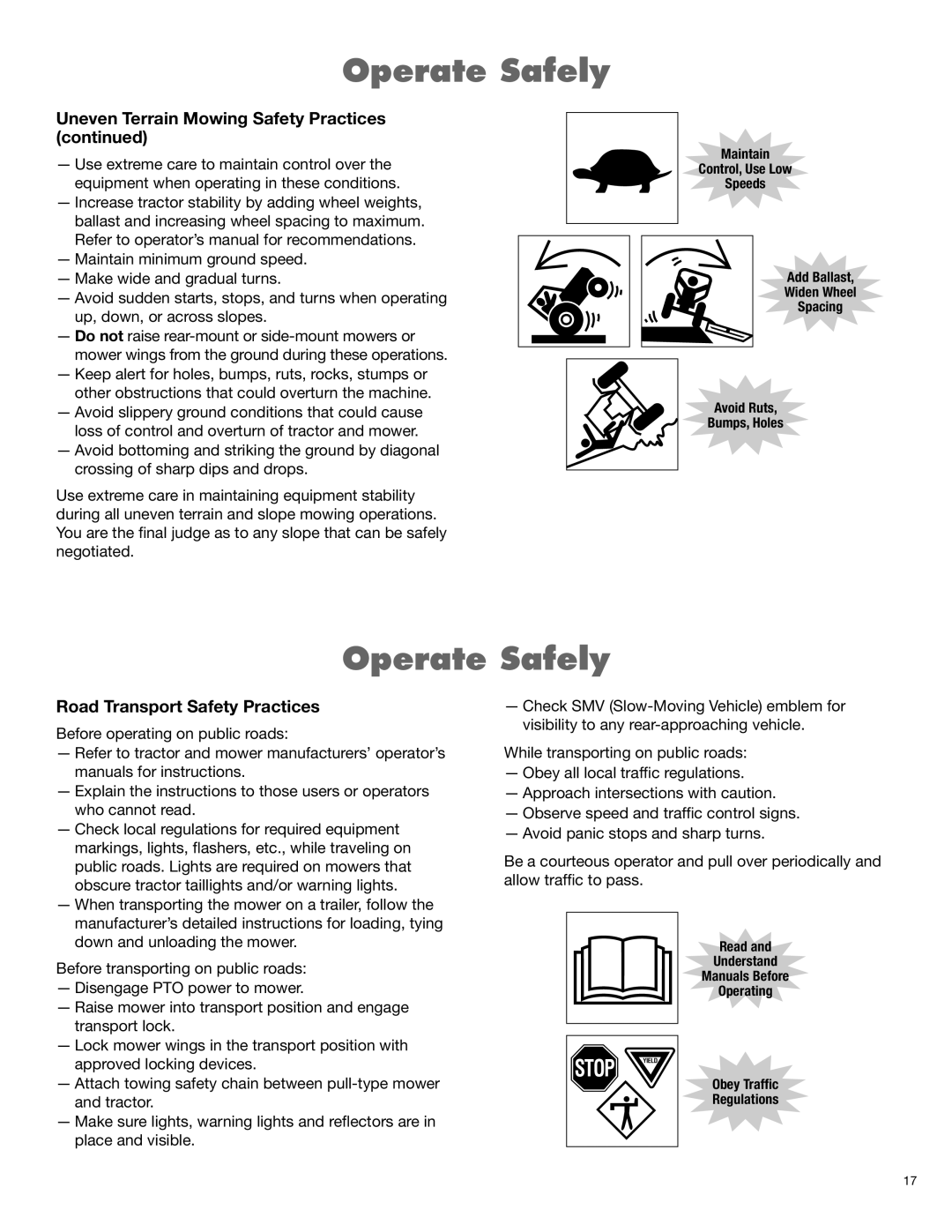 Servis-Rhino 00781400C manual Road Transport Safety Practices 