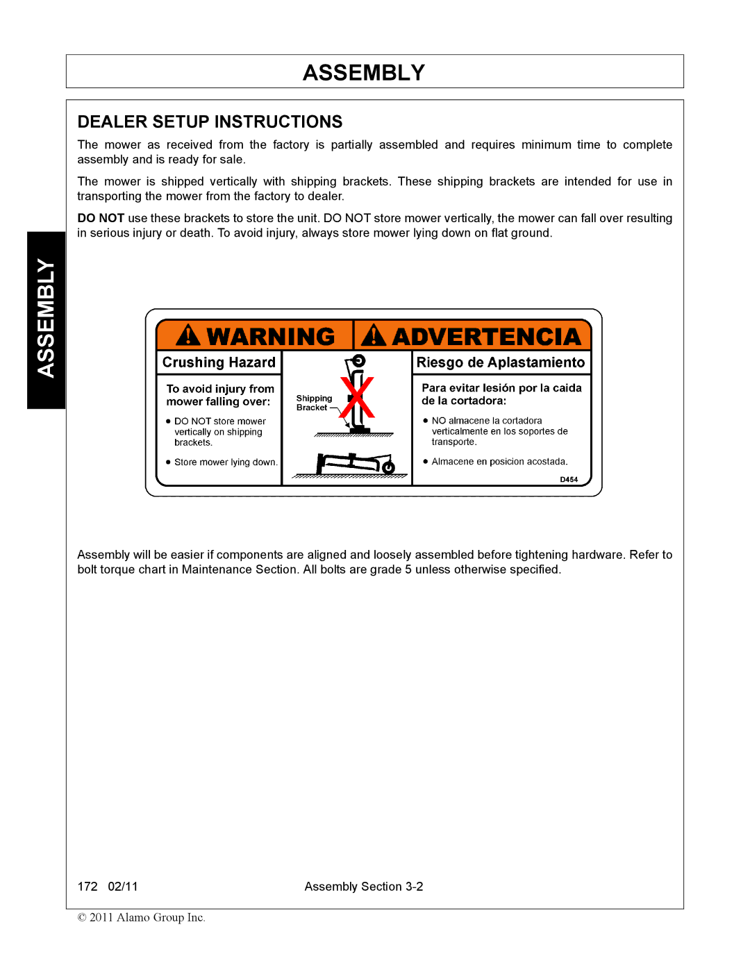 Servis-Rhino 00781400C manual Assembly, Dealer Setup Instructions 