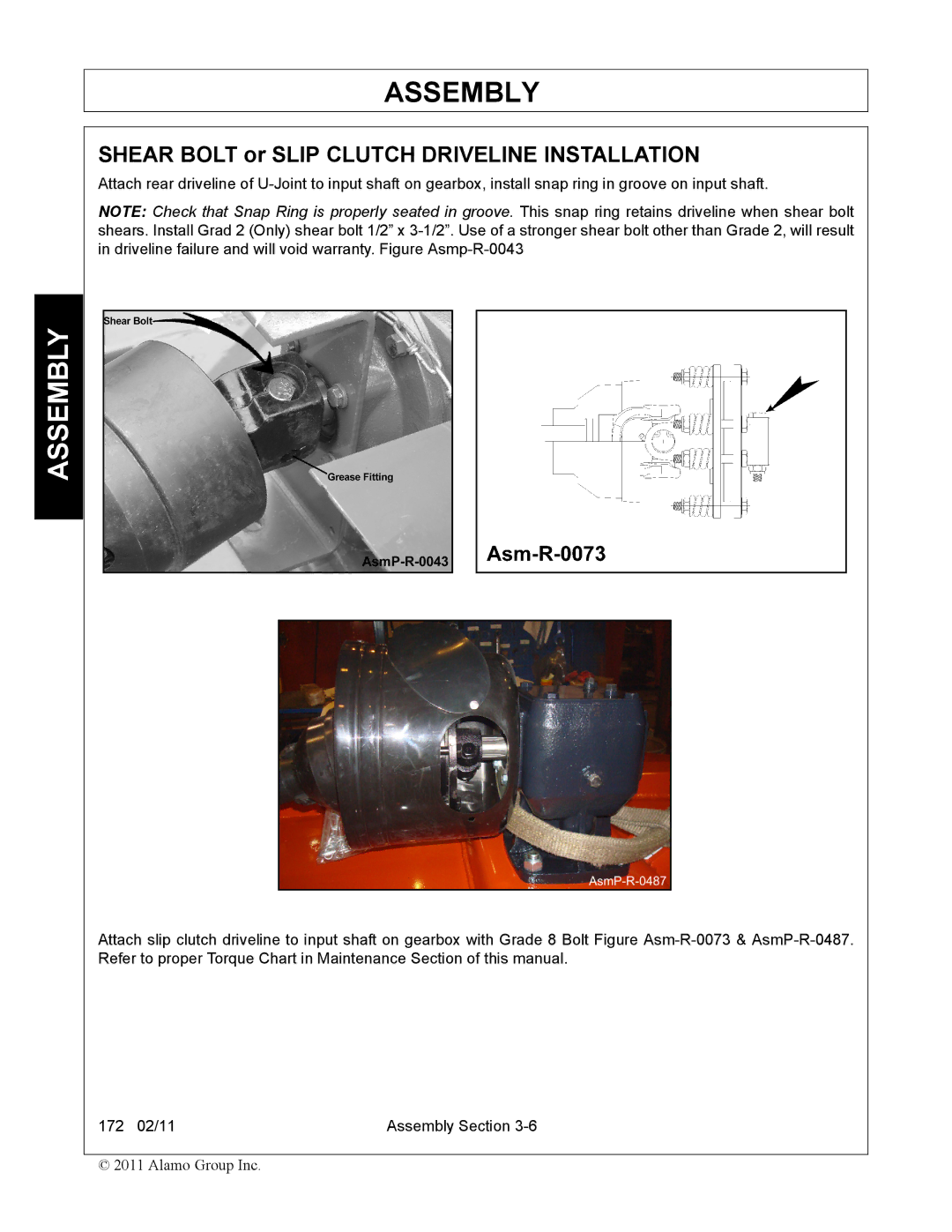 Servis-Rhino 00781400C manual Shear Bolt or Slip Clutch Driveline Installation 