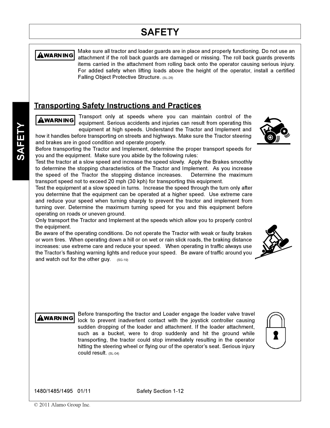 Servis-Rhino 1485, 1480, 1495 manual Transporting Safety Instructions and Practices 