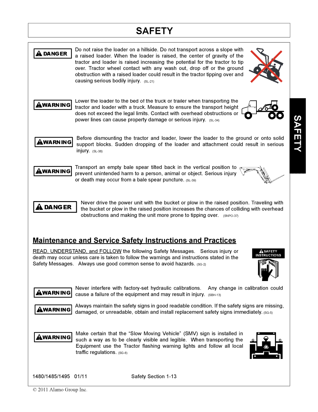 Servis-Rhino 1495, 1480, 1485 manual Maintenance and Service Safety Instructions and Practices 