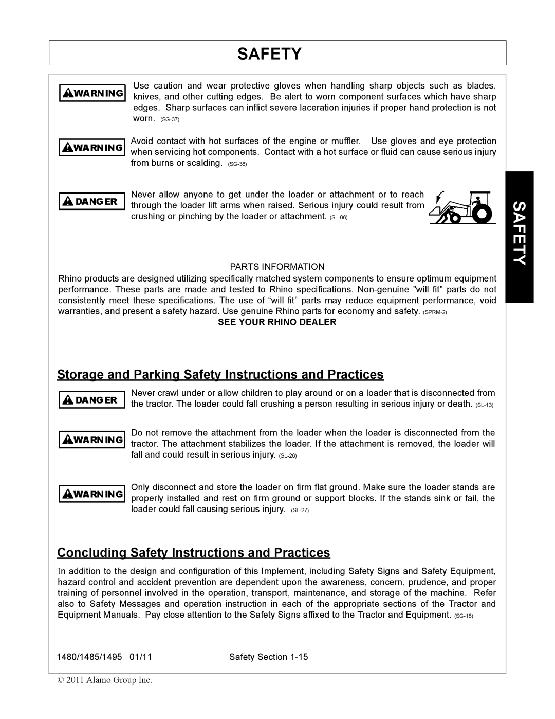 Servis-Rhino 1485 Storage and Parking Safety Instructions and Practices, Concluding Safety Instructions and Practices 