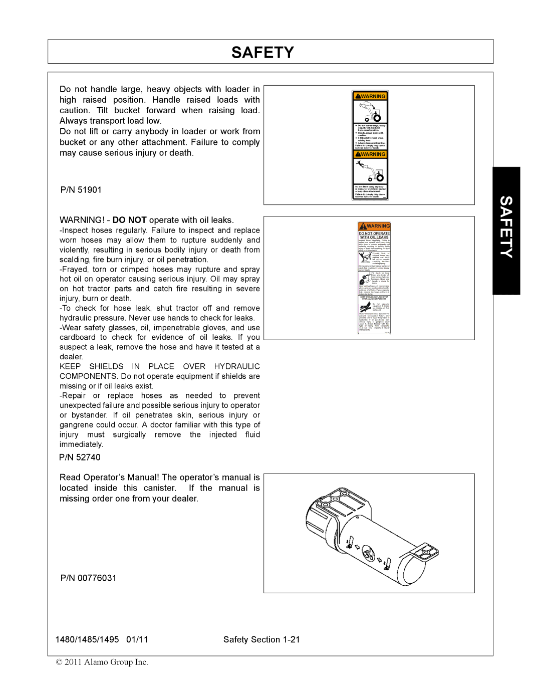 Servis-Rhino 1485, 1480, 1495 manual Safety 