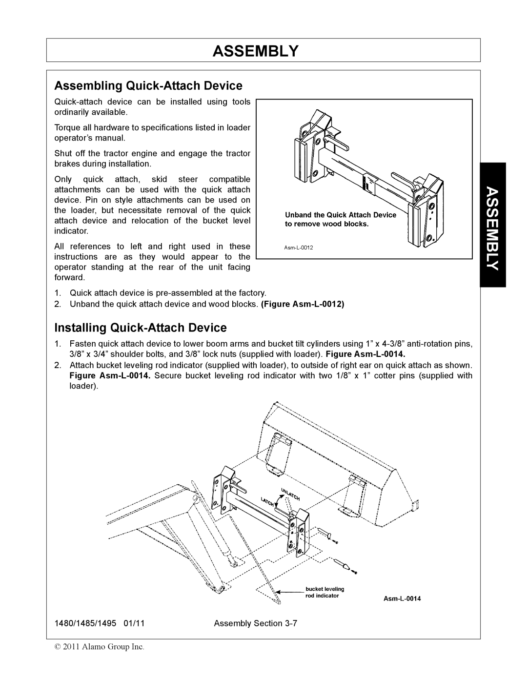 Servis-Rhino 1495, 1480, 1485 manual Assembling Quick-Attach Device, Installing Quick-Attach Device 